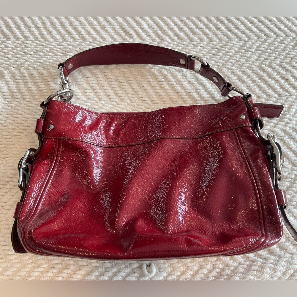 Patent Deep Red Coach purse